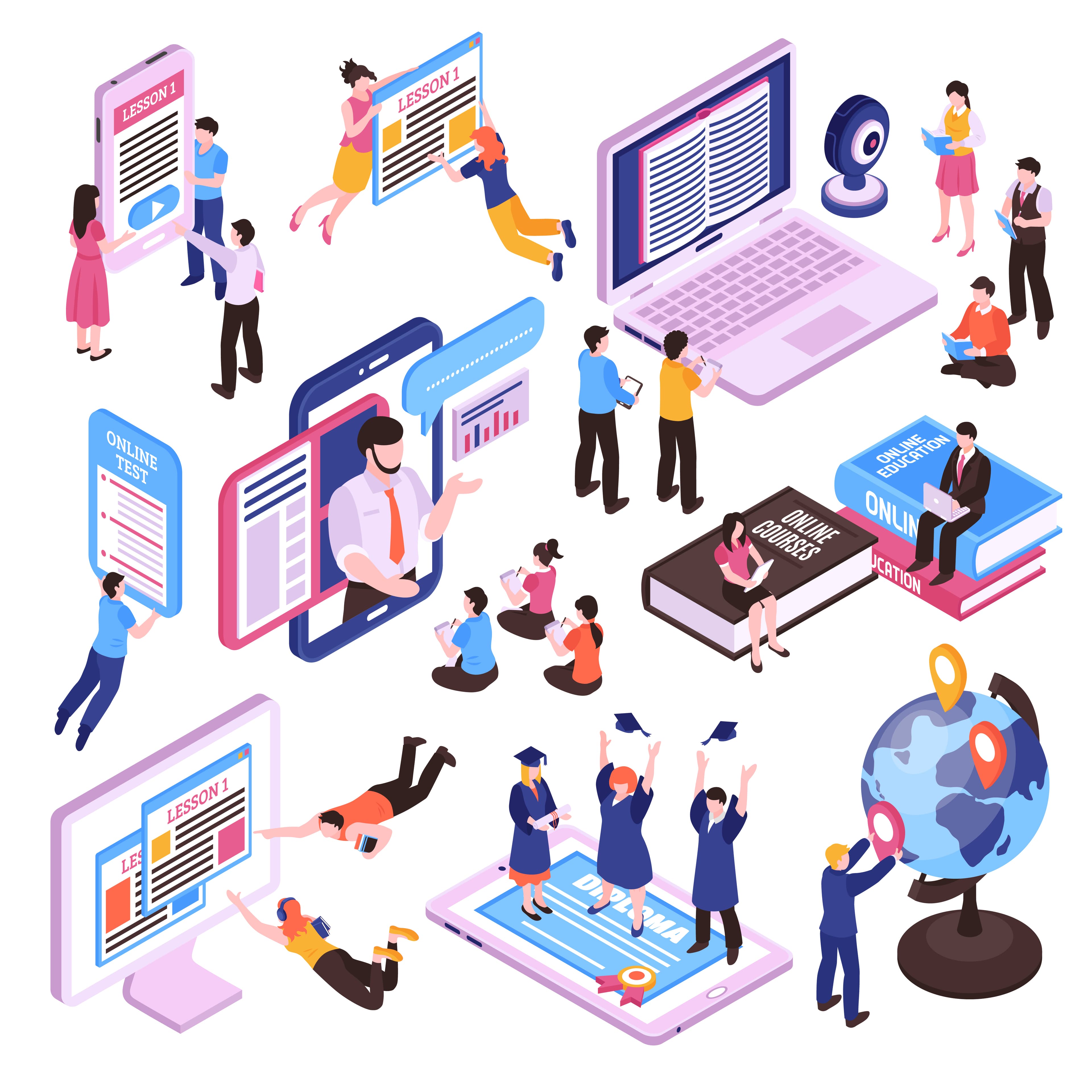 Kolase ilustrasi modul pembelajaran dan ekosistem pendidikan digital